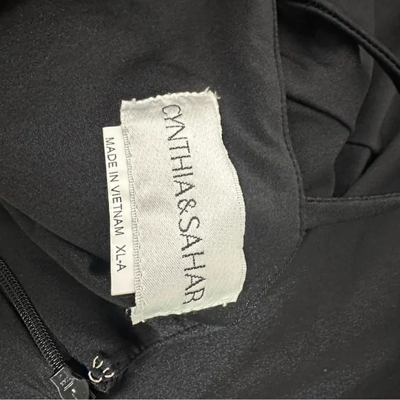 CYNTHIA & SAHAR GABRIELLA CS111 LUXE STRETCH SATIN Gown Black Pleated Ruffle - Picture 7 of 10